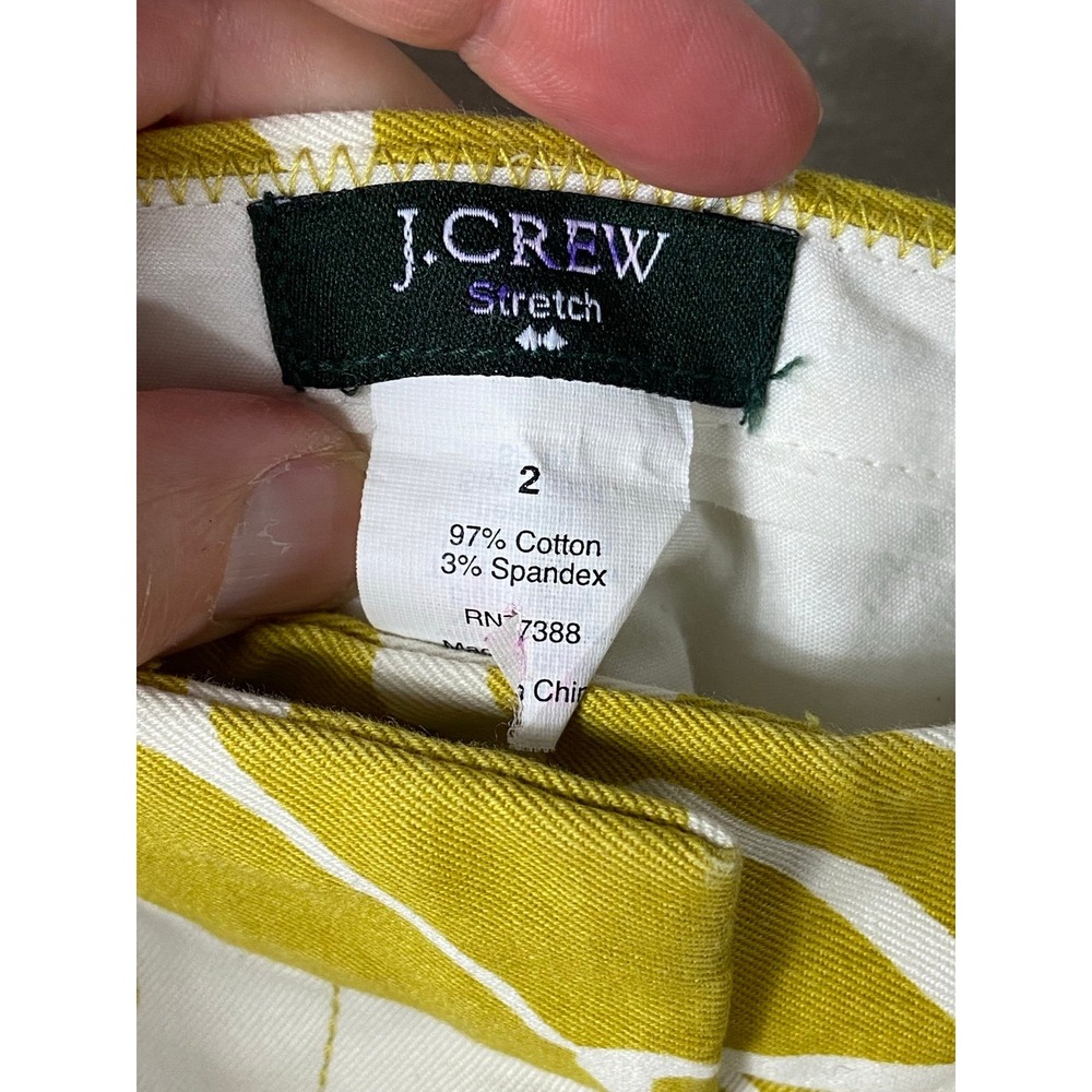 J.Crew Stretch Mini Skirt Size 2 Chartreuse White Floral Sunburst Button Detail - Picture 3 of 7